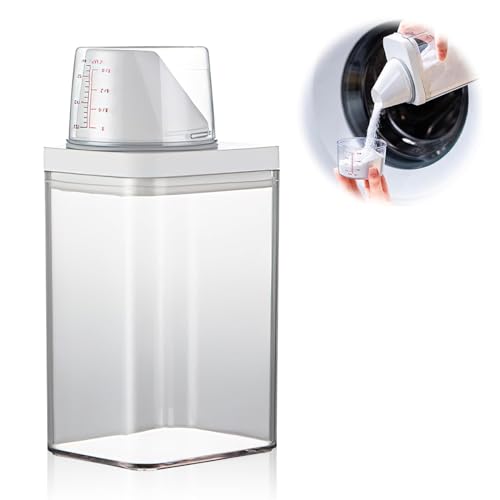 Exsbtay 1100 Ml Luftdichter Waschmittelspender Mit Messbecher, Mehrzweck-Waschpulver-Spender, Waschpulver-BehäLter Aufbewahrungseimer Waschmittelbox FüR WeichspüLer von Exsbtay