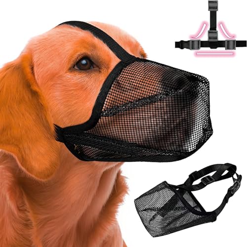 Exsbtay Mesh Hundemaulkorb, Maulkorb für Hunde, Korbmaulkorb füR Hunde, Atmungsaktive Haustier Maske Hundetraining Maulkorb für Kleine Mittlere Große Hunde (L, Schwarz) von Exsbtay