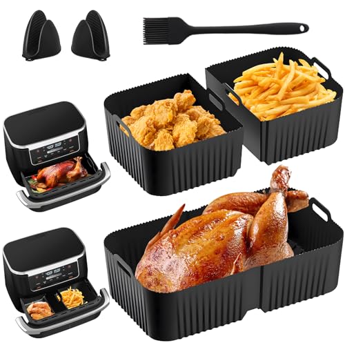 Airfryer Zubehör für Ninja Foodi Flexdrawer 10,4 l Heißluftfritteuse AF500EU AF500EUCP, 1×10.4L and 2×5.2L Silikonform Heissluftfritteuse AF500de, Ölbürsten und Handschuhe sind inbegriffen von Exsivemy