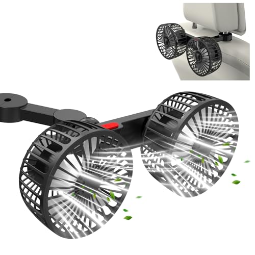 Exsivemy Auto Ventilator, USB Ventilator, 360 ° Drehbarer Doppelköpfiger Ventilator, 2 Geschwindigkeiten Doppellüfter, Autolüfter, Auto Kfz Lüfter für LKW Van SUV RV (schwarz-2) von Exsivemy