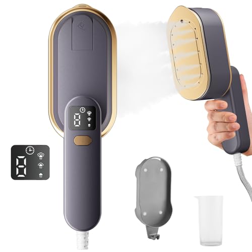 Dampfglätter, Steamer Dampfbügeleisen Reisedampfer mit LCD-Bildschirm, 10S schnelles Aufheizen, 2000 W 3 Dampfstufen Kleidung mit 180° drehbarem Griff, tragbarer Hand-Kleidungsdampfer (Grau) von Exsivemy