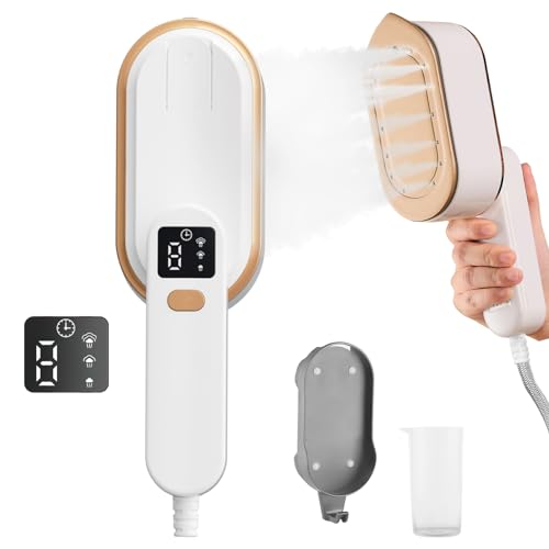 Dampfglätter, Steamer Dampfbügeleisen Reisedampfer mit LCD-Bildschirm, 10S schnelles Aufheizen, 2000 W 3 Dampfstufen Kleidung mit 180° drehbarem Griff, tragbarer Hand-Kleidungsdampfer (Weiß) von Exsivemy