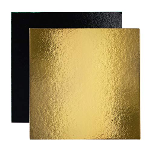 EIN Set von 10 quadratischen Stützen in Farbkarton für Kuchen und Auswahl der Abmessungen (Gold / Schwarz, 20 cm) von Miamex