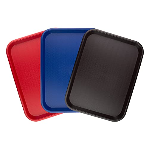 Set mit 3 rechteckigen Kunststoff-Serviceschalen - 1 rot 1 blau 1 braun von Miamex