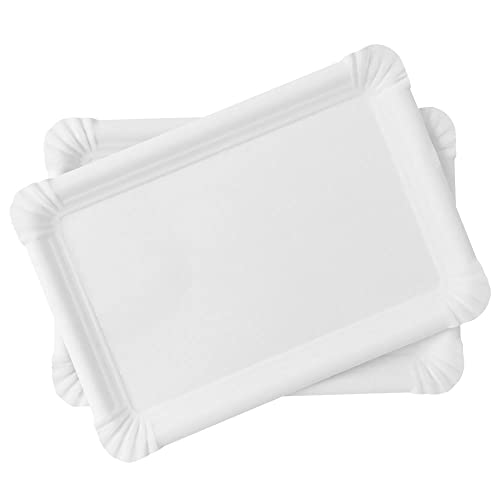 Miamex 20 weiße Pappteller – Präsentationstabletts für Gebäck/Vorspeisen/Buffets (23 x 33 cm) von Miamex