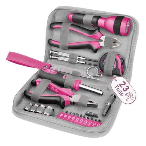 Extol Lady Frauen Werkzeugkoffer klein 23-tlg. in Rosa I Werkzeug-Set Haushalt I Tool-Set mit Taschenlampe, Kombinationszange u.v.m. I 0,9 kg leichtes Werkzeugset Haushalt I Werkzeug Pink Extol Lady Frauen Werkzeugkoffer klein 23-tlg. in Rosa I Werkzeug-Set Haushalt I Tool-Set mit Taschenlampe, Kombinationszange u.v.m. I 0,9 kg leichtes Werkzeugset Haushalt I Werkzeug Pink von Extol Lady