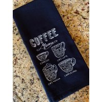 Besticktes Schwarz Gewebtes Geschirrtuch Mit Kaffee-Thema von ExtraTouchGifts