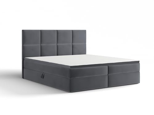 Extrasen Bett Boxspringbett 200x200 cm Polsterbett Mit 2 Matratzen 2 Bettkasten Stauraum Bettgestell Doppelbett Stoffbett Kopfteil Schmutzabweisend BARO Graphit von Extrasen