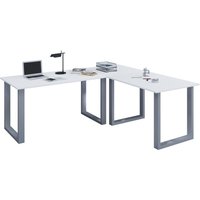 VCM Eck-Schreibtisch Lona, Tischplatten BxT 1.400 x 800 und 1.100 x 800 mm, Eckplatte BxT 800 x 800 mm, U-Füße, weiß/silber von VCM