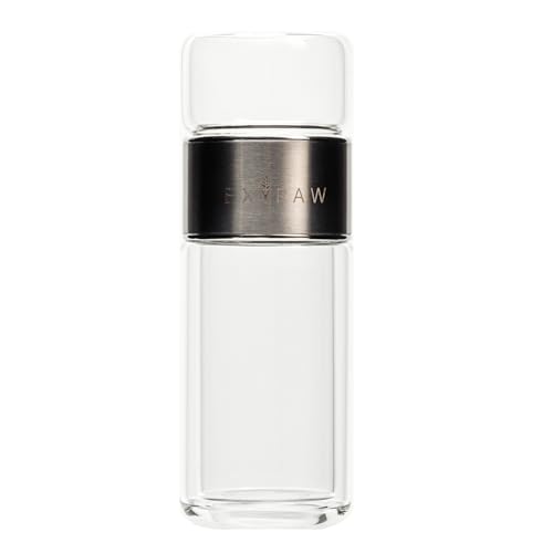 Extraw 300ml Glas Teeflasche mit Sieb – Doppelwandige Isolierflasche für Heiße & Kalte Getränke | Auslaufsichere Thermosflasche mit Edelstahl-Deckel & Teesieb | BPA-freies Borosilikatglas (Silber) von Extraw