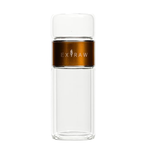 Extraw 300ml Glas Teeflasche mit Sieb – Doppelwandige Isolierflasche für Heiße & Kalte Getränke | Auslaufsichere Thermosflasche mit Edelstahl-Deckel & Teesieb | BPA-freies Borosilikatglas (Gold) von Extraw