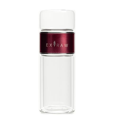 Extraw 300ml Glas Teeflasche mit Sieb – Doppelwandige Isolierflasche für Heiße & Kalte Getränke | Auslaufsichere Thermosflasche mit Edelstahl-Deckel & Teesieb | BPA-freies Borosilikatglas (Rot) von Extraw