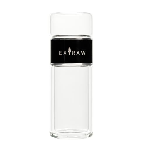 Extraw 300ml Glas Teeflasche mit Sieb – Doppelwandige Isolierflasche für Heiße & Kalte Getränke | Auslaufsichere Thermosflasche mit Edelstahl-Deckel & Teesieb | BPA-freies Borosilikatglas (Schwarz) von Extraw