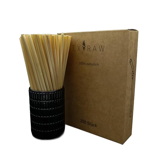 Extraw Bio-Weizen Trinkhalme 200Stück, Strohhalme aus Stroh - 100% biologisch abbaubar, nachhaltige Alternative zu Papier, Plastik, Metall und Glas - Ideal für kalte und warme Getränke von Extraw