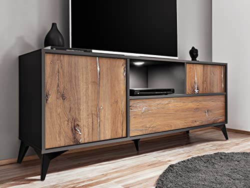 Extreme Furniture TV Stand Venice | Wohnzimmerschrank mit 2 versenkbaren Türen | 149.5 x 15 x 15 cm | Stil Modern von Extreme Furniture