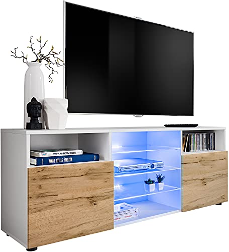 ExtremeFurniture T38 TV Lowboard, Karkasse in Weiß Matt/Front in Wotan Matt mit LED in RGB von Generic