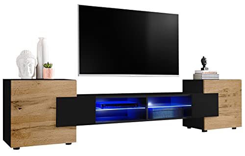 TV-Schrank Bridge | seitliche Fronttüren in Eiche Matt| Korpus in Schwarz Matt | 230 x 52.5 x 35cm | Schlafzimmer, Wohnzimmer | Stil Modern von ExtremeFurniture