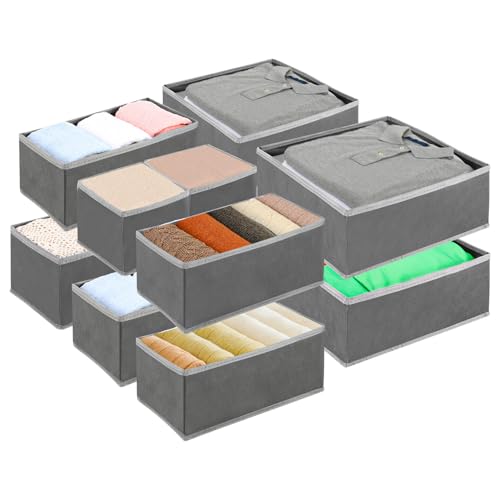 Exyvox Set mit 12 Set Kleiderschrank Organizer für Kleidung,Faltbare Stoff Aufbewahrungsbox Schrank,Washable Grau Schubladen-Organizer,Ordnungsboxen Kleiderschrank für Babykleidung Exyvox Set mit 12 Set Kleiderschrank Organizer für Kleidung,Faltbare Stoff Aufbewahrungsbox Schrank,Washable Grau Schubladen-Organizer,Ordnungsboxen Kleiderschrank für Babykleidung von Exyvox
