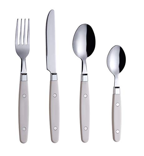 EXZACT Besteckset 24-teilig Edelstahl - mit Niet-Bastelgriffen/Besteck im Retro-Stil - 6 x Essgabeln, 6 x Essmesser, 6 x Esslöffel, 6 x Teelöffel - 6 (Creme) von Exzact