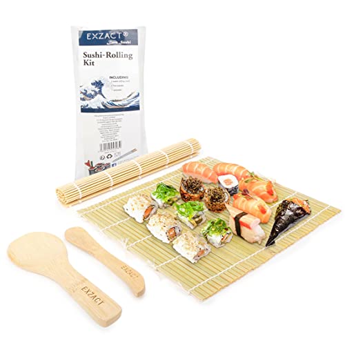 Exzact Bambus Sushi Roll-Kit 4 Teilig - 2 x Matten, 1 x Reis Paddel, 1 x Reis Spreizer, komplett natürlich von Exzact
