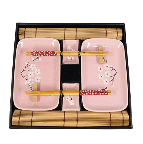 Exzact 10-teiliges Sushi-Set – 2 x Sushi-Teller, 2 x Dip-Schalen, 2 x Bambus-Tischsets, 2 x Bambus-Essstäbchen, 2 Paar Essstäbchen – hochwertiges Porzellan von Exzact