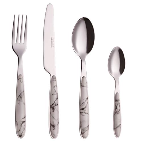 EXZACT 24-teiliges Besteckset – Edelstahl rostfrei mit farbigen Griffen – Besteckset für 6 Personen: 6 Gabeln, 6 Messer, 6 Esslöffel, 6 Teelöffel – Design Marmor von Exzact