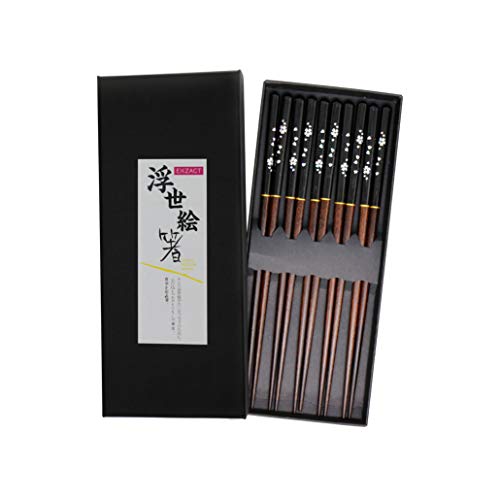 Exzact Essstäbchen Geschenkset - 5 Paar Wiederverwendbare natürliche Holzstäbchen Essstäbchen - Japanischen Stil (Schwarz) von Exzact