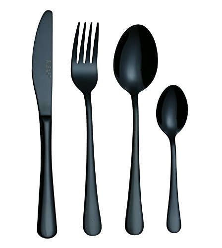 Exzact Premium 18/10 Edelstahl Besteck 16 PCS Set - 4 x Gabeln, 4 x Dinner Messer, 4 x Dinner Esslöffel, 4 x Teelöffel - Service für 4 (Schwarz) (WF944 x 16) von Exzact