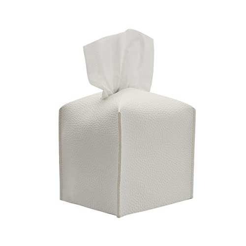 1 x weißer Taschentuchbox-Halter, quadratische PU-Leder-Taschentuchbox, moderner Taschentuchhalter-Organizer für Badezimmer, Nachttisch, Büro von Eyands