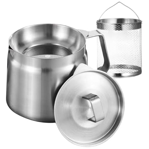 1pc Edelstahlölfiltertopf mit Bratkorb 2L feines Netzfettsieb mit Griff und Spout Deckel Mehrzweckölsieb und Lagerung für die Küche. von Eyccier