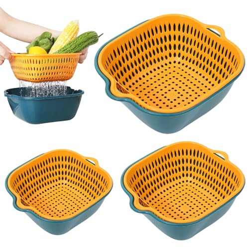 Colander Bowl Set 3PCS Obstsieb und 3PCS Obst -Waschschale unterschiedliche Größe doppelt geschichtter Plastikkolander zum Waschen von Früchten Gemüse... von Eyccier