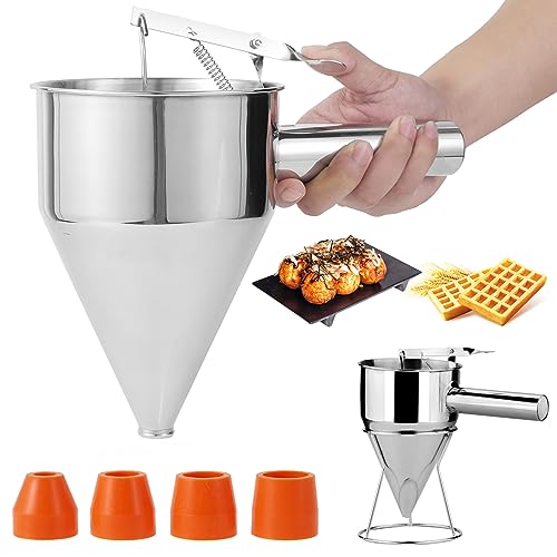 Eyccier 40 -Unzen -Pfannkuchen -Teigspender für Bratpfanne mit Ständer Pfannkuchen -Spender für Teig Edelstahlkolben Trichter mit 4pcs 18mm Düsen Trichterkuchenspender für Kuchendessert -Backwerkzeug Eyccier 40 -Unzen -Pfannkuchen -Teigspender für Bratpfanne mit Ständer Pfannkuchen -Spender für Teig Edelstahlkolben Trichter mit 4pcs 18mm Düsen Trichterkuchenspender für Kuchendessert -Backwerkzeug von Eyccier