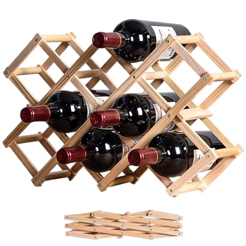Eyccier Hölzerne Weinregal Faltbare Weinregale für 10 Flaschen Moderner Stil Free VERHALTEN RASTRECHTE ROUTDISCHE FLASSENHALTER STILL STILL SCHLAFT FÜR Tabletop -Schrank.. von Eyccier