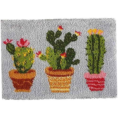 Eyccier Tapestry Kits Latch Hook Teppich Kits Teppich Stickstätte Latch Haken Nadelwerk Button Paket DIY Teppiche Punkt Cactus von Eyccier