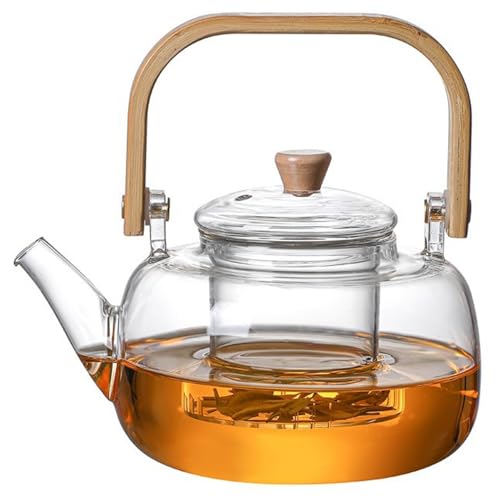 Glas Teekanne mit Infuser 34 oz/1l Glas Teekessel Tee -Glas -Glas -Teekanne für Herd, Induktionsoberteil, klare Glas -Tee -Topf mit Infusern für losen Tee, blühende Blumentee von Eyccier