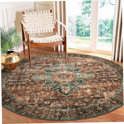 Runder Teppich, 3, 9 ft Vintage Ethnische Kristallservet Runde Teppich mit rutschrollen Rückengeruchsfreier Soundisolierung Weicher Bereich für Wohnzimmer Schlafzimmer Wohnkultur. von Eyccier