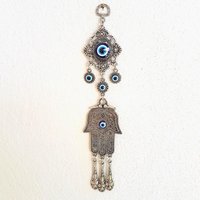 Hamsa Hand Und Böses Auge Wandbehang, Handgemachter Metallschutz Der Fatima Wandbehang von EyeLikeItShop