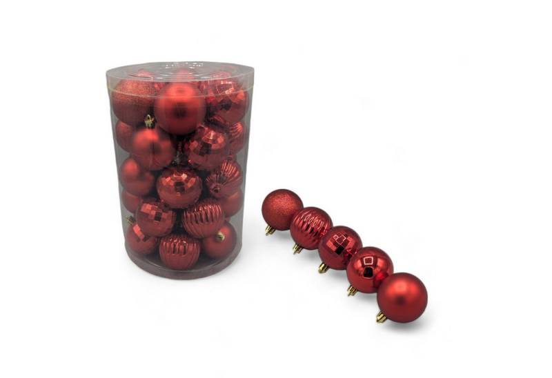 Eyecatcher Weihnachtsbaumkugel Set aus 30 roten Christbaumkugeln mit Glitzer, glänzend, matt, gestrei von Eyecatcher