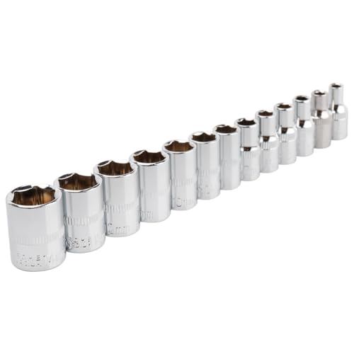 Eyech 13-teiliges metrisches Steckschlüssel-Set mit 6,35-mm-Antrieb, 4–14 mm, 6-Punkt-Flachsteckschlüssel-Set, CR-V-Stahl, silberfarben Eyech 13-teiliges metrisches Steckschlüssel-Set mit 6,35-mm-Antrieb, 4–14 mm, 6-Punkt-Flachsteckschlüssel-Set, CR-V-Stahl, silberfarben von Eyech