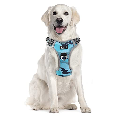 Eyein Hundegeschirr für Große Hunde, verstellbares atmungsaktives reflektierend, gepolstert und atmungsaktiv Brustgeschirr mit Griff und Frontbügel für tägliches Training (Tarnblau, XL) von Eyein