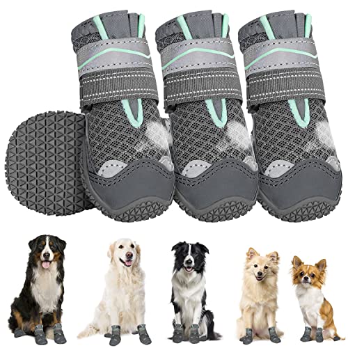 Eyein Hundeschuhe Pfotenschutz, 4 Stück atmungsaktiv Hundeschuhe mit Rutschfester Sohle und reflektierendem Klettverschluss für kleine, mittlere und große Hunde, Sport im Freien, Dunkelgrau, Größe 8 von Eyein