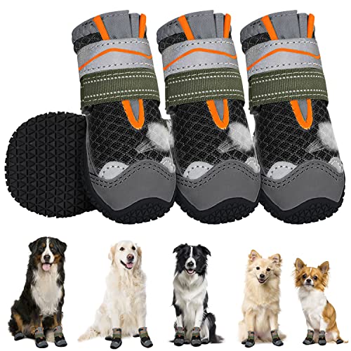Eyein Hundeschuhe Pfotenschutz, 4 Stück atmungsaktiv Hundeschuhe mit Rutschfester Sohle und reflektierendem Klettverschluss für kleine, mittlere und große Hunde, Sport im Freien, Schwarz, Größe 6 Eyein Hundeschuhe Pfotenschutz, 4 Stück atmungsaktiv Hundeschuhe mit Rutschfester Sohle und reflektierendem Klettverschluss für kleine, mittlere und große Hunde, Sport im Freien, Schwarz, Größe 6 von Eyein