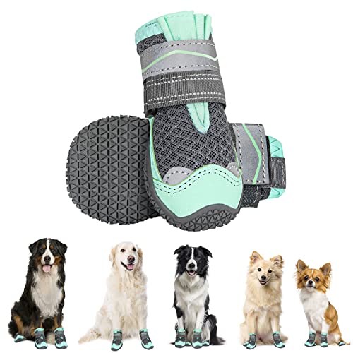Eyein Hundeschuhe Pfotenschutz, 2 Stück atmungsaktiv Hundeschuhe mit Rutschfester Sohle und reflektierendem Klettverschluss für kleine, mittlere und große Hunde, Sport im Freien, Grün, Größe 3 Eyein Hundeschuhe Pfotenschutz, 2 Stück atmungsaktiv Hundeschuhe mit Rutschfester Sohle und reflektierendem Klettverschluss für kleine, mittlere und große Hunde, Sport im Freien, Grün, Größe 3 von Eyein