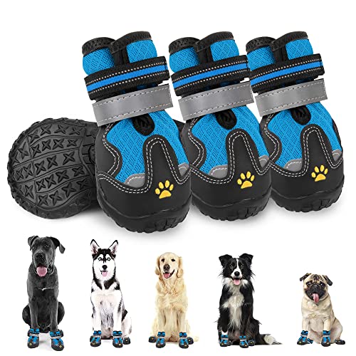 Eyein Hundeschuhe Pfotenschutz, atmungsaktiv Mesh Hundestiefel mit Reflektierenden für kleine, mittelgroße und große Hunde, Outdoor rutschfeste Hunde Schuhe，4 Stück von Eyein