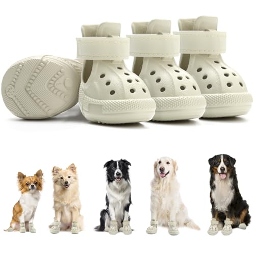 Eyein Hundeschuhe Pfotenschutz Sommer, Atmungsaktive rutschfeste Hundesandalen mit Verstellbare Reflektorstreifen für kleine, mittlere und große Hunde, leicht an- und ausziehbar (Weiß, Größe 3) von Eyein