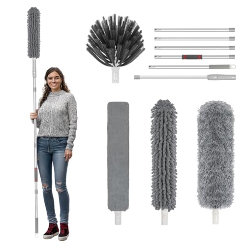 Staubwedel Teleskop Waschbar Duster Lang Ausziehbar Bis 260cm, Staubwischer mit Stärken Teleskopstange, Teleskopstiel Staubmagnet Verbiegbare Staubfänger Spinnenwebenentferner für hohe Decken von Eyeleaf
