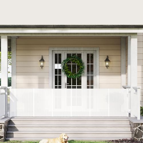 Treppen- & Türschutzgitter Ausziehbar 0-700cm | 115cm H Baby- & Haustiergitter mit verstärktem Mesh | Sicherheitstor für Treppen, Türen, große Öffnungen Indoor/Outdo (700cm/Weiß) von Eyeleaf