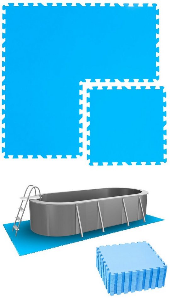 eyepower Pool-Bodenschutzfliese 4,7 m² Poolmatte aus 20 großen EVA Matten - Rutschfeste Poolunterlage, 1 cm dicke Bodenfliesen - 50 x 50 Unterlegmatten - Whirlpool Unterlage von Eyepower