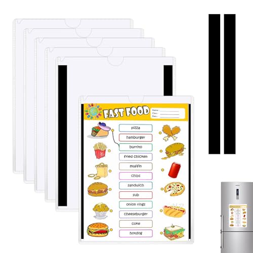 Eyerayo 5 Stück Magnetrahmen 32 x 23.5cm Selbstklebender Magnetischer Bilderrahmen Plakatrahmen Transparent Infotaschen mit Magnetband von Eyerayo