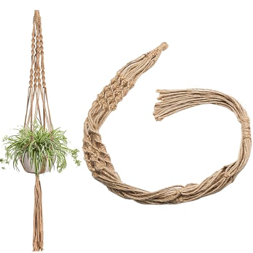 Makramee Blumenampel ，Hängeampel Pflanzenaufhänger Juteseil Pflanzkorb Hängender Hängetöpfe Blumentopfhalter hängepflanzen Topf Halter für Innen Außen Decken Heimdekoration - 110cm / 43 Zoll Braun von Eyerayo